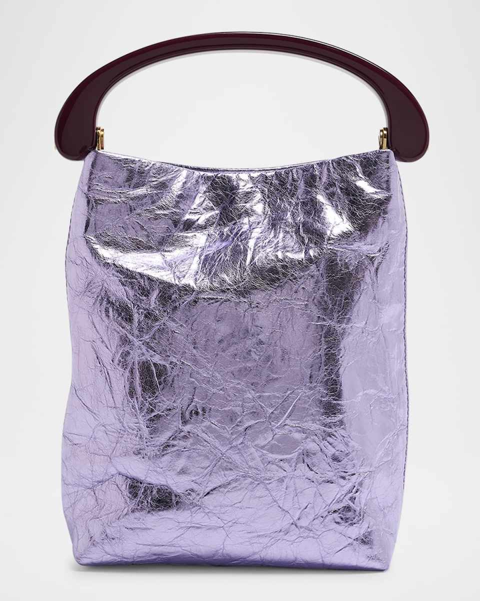 Crisp Metallic Leather Top-Handle Bag